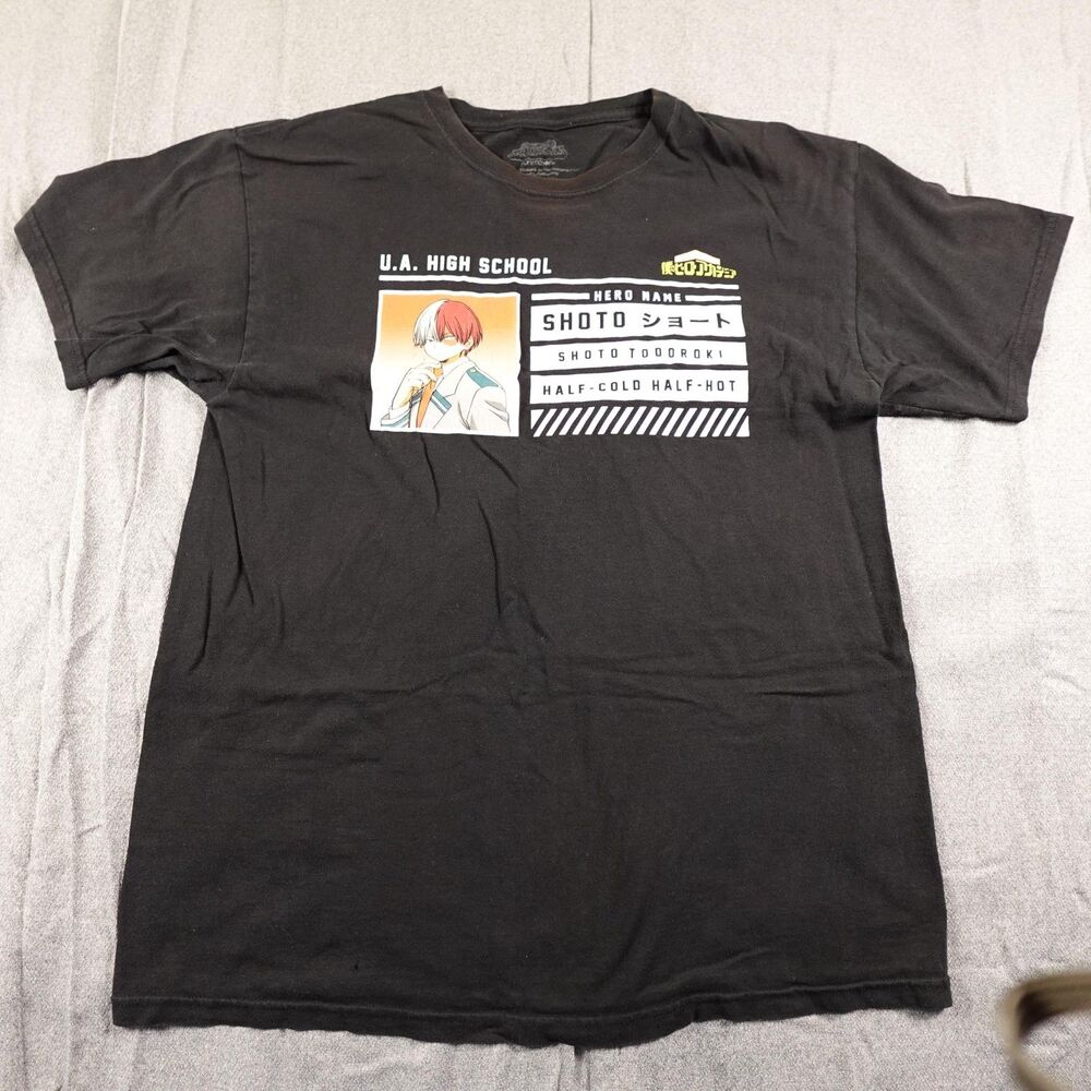 My Hero Academia Shirt Mens Large Black Shoto Todoroki UA Graphic Tee Anime